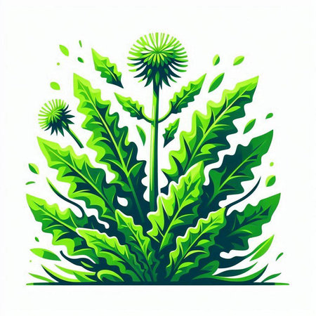 Vector illustration of a green dandelion on a white background.のイラスト素材