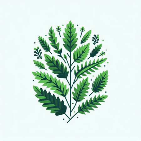 Green leaves on a white background. Vector illustration in a flat style.のイラスト素材