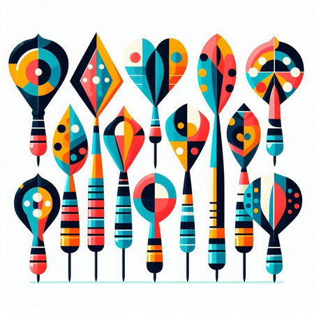 Colorful darts set isolated on white background. Flat style vector illustration.のイラスト素材