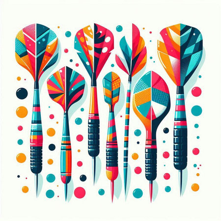 Darts colorful set on white background with dots. Vector illustration.のイラスト素材