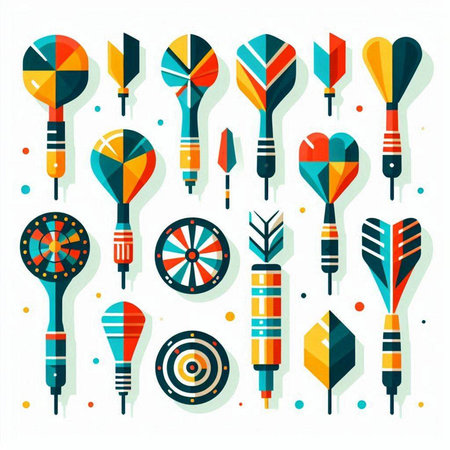 Set of colorful darts on white background. Flat style vector illustration.のイラスト素材