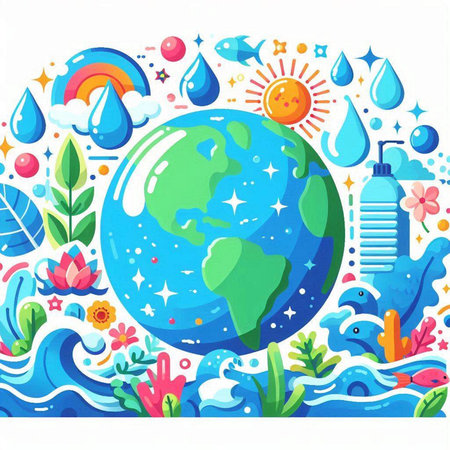 Ecology concept. Vector illustration of planet Earth with water drops.のイラスト素材