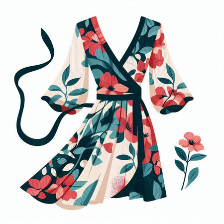 Wedding dress with floral pattern on white background. Vector illustration.のイラスト素材