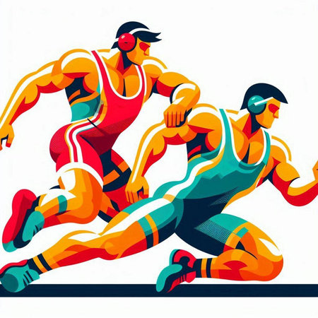 Athletes running in the race. Colorful vector illustration.のイラスト素材