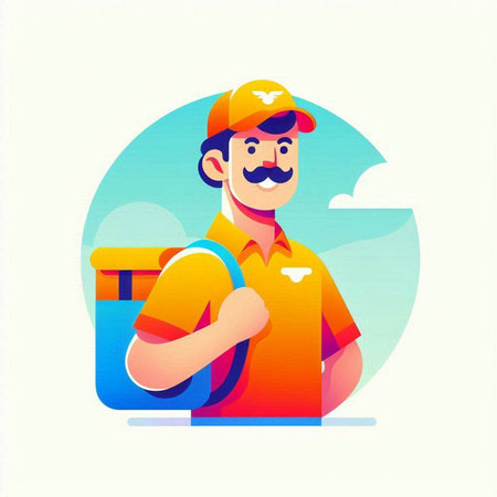 delivery man with a bag and a cap. vector illustration.のイラスト素材