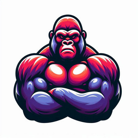 Gorilla with a big muscle on a white background. Vector illustration.のイラスト素材