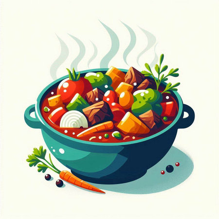 Vegetable stew in a pot. Vector illustration. Eps 10のイラスト素材