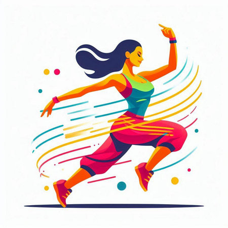 Running woman in sportswear. Vector illustration in flat style.のイラスト素材
