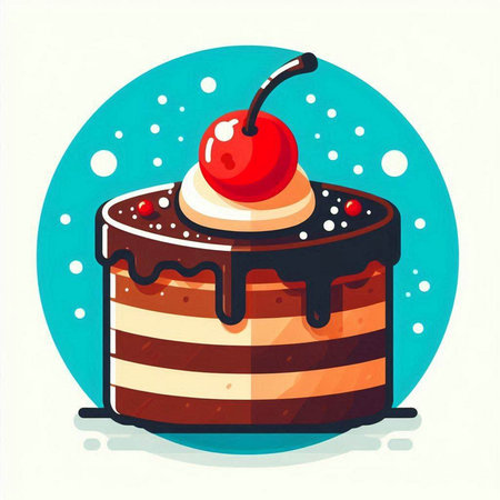 Cake with cherry on a blue background. Vector illustration of cake.のイラスト素材