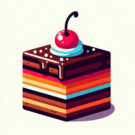 Illustration of a cake with a cherry on top, vector illustrationのイラスト素材