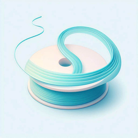 Illustration of a blue coil of thread on a light blue backgroundのイラスト素材