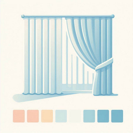 Illustration of a window with curtains and shades of blue, vectorのイラスト素材