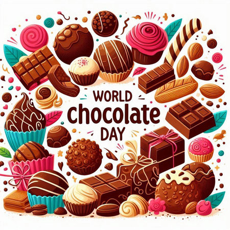 World Chocolate Day poster with sweet candies and sweets. Vector illustrationのイラスト素材
