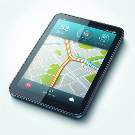 Modern mobile phone with city map on the screen. 3d renderのイラスト素材