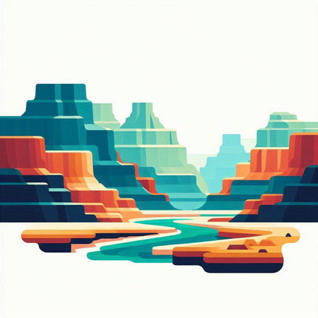 Abstract background with mountains and river. Vector illustration. Eps 10.のイラスト素材