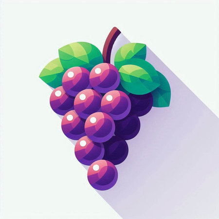 Grapes with long shadow, vector illustration. Flat style.のイラスト素材