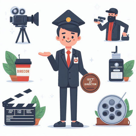 Cinema movie director character set. Vector illustration in cartoon styleのイラスト素材