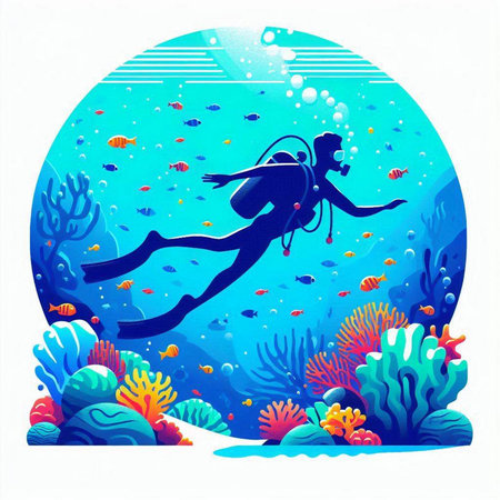 Scuba diving in the sea. Underwater world. Vector illustration.のイラスト素材