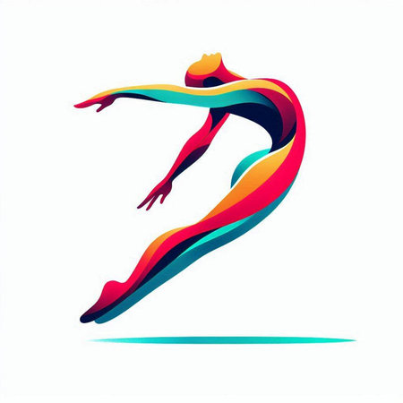 abstract silhouette of a girl in a jump on a white backgroundのイラスト素材