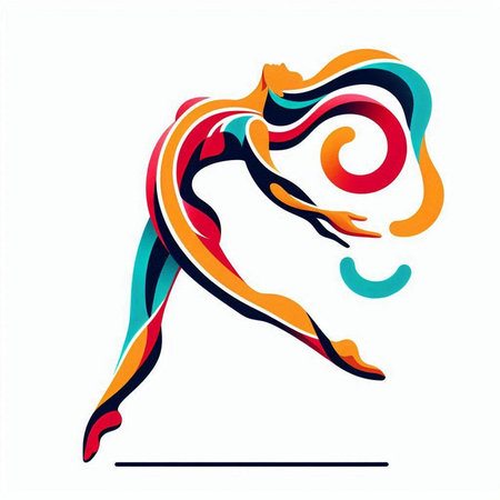 Abstract silhouette of a woman in a yoga pose. Colorful vector illustration.のイラスト素材