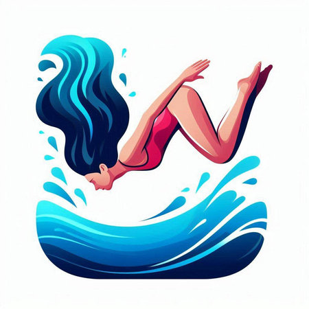 Vector illustration of a woman swimming in the sea. Vector illustration.のイラスト素材