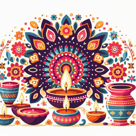 Diwali diya. Indian festival of lights. Vector illustrationのイラスト素材