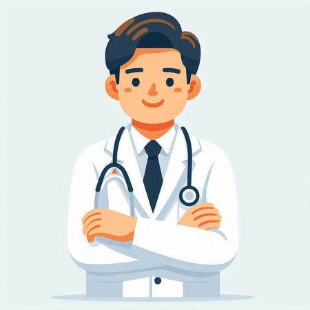 Male doctor in white coat and stethoscope. Vector flat illustrationのイラスト素材
