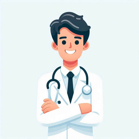 Male doctor with stethoscope. Vector illustration in cartoon style.のイラスト素材