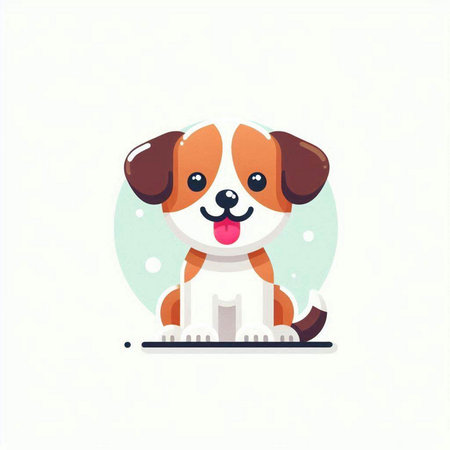 Cute cartoon dog on white background. Vector illustration in flat style.のイラスト素材