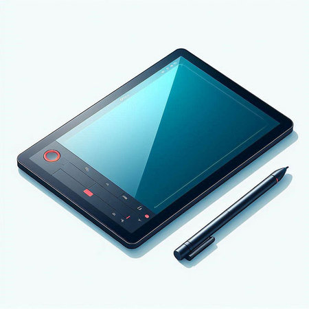 Tablet PC and pen on a white background. 3d renderingのイラスト素材