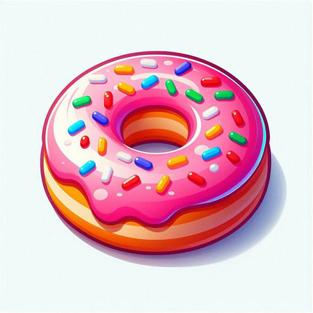 Donut with pink glaze and colorful sprinkles. Vector illustration.のイラスト素材