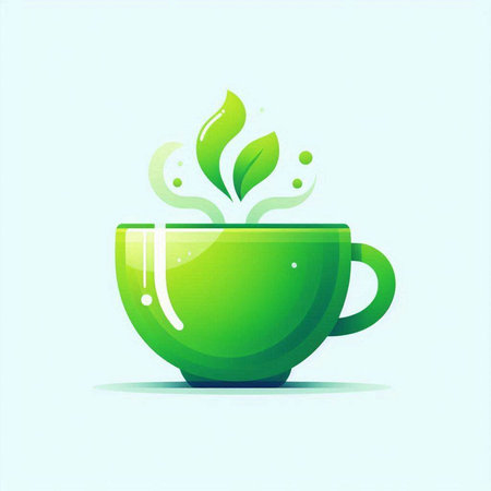 Green tea cup with green leaves. Vector illustration for your design.のイラスト素材