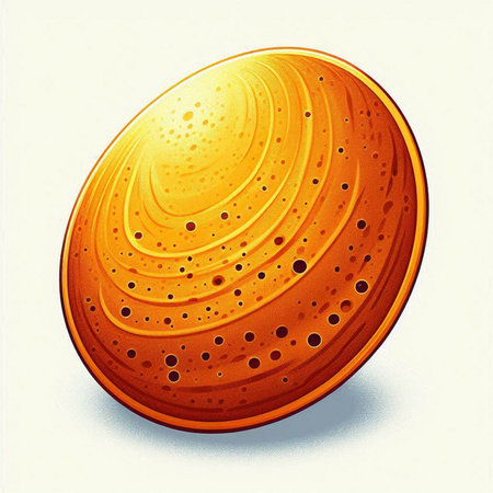 Illustration of an orange planet with holes on a white background.のイラスト素材