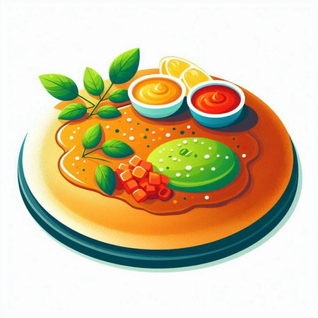 Illustration of a round dish with sauce on a white background.のイラスト素材