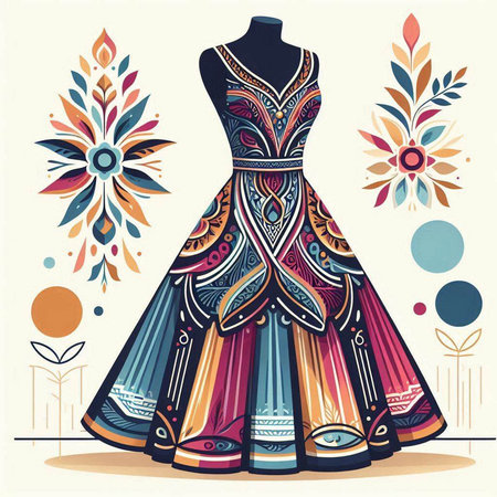 Fashion design dress on mannequin. Vector illustration in retro styleのイラスト素材