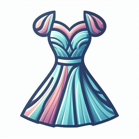 Fashion illustration of a blue and pink dress on a white backgroundのイラスト素材
