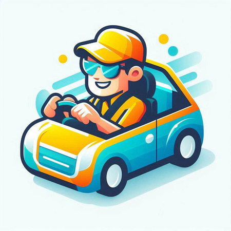 Vector illustration of a man driving a car with a remote control.のイラスト素材