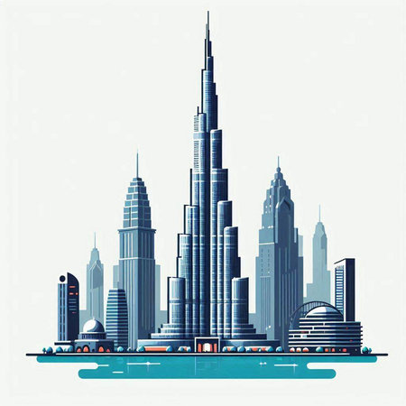 Vector illustration of Dubai city skyline. Dubai is the fastest growing city in the world.のイラスト素材