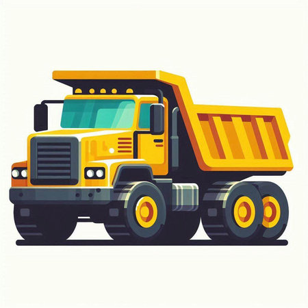 Yellow dump truck isolated on white background. Side view. Flat vector illustration.のイラスト素材