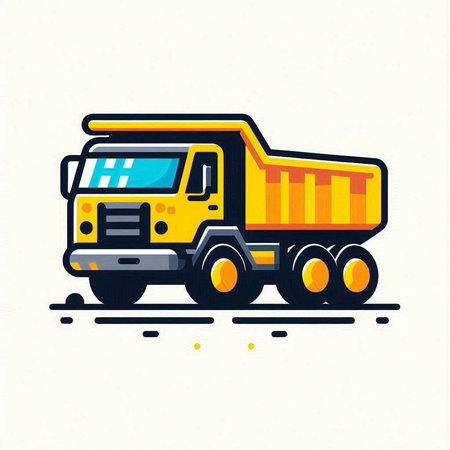 Yellow dump truck on a white background. Vector illustration in flat style.のイラスト素材