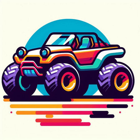 Illustration of a monster truck on a road. Vector illustration.のイラスト素材
