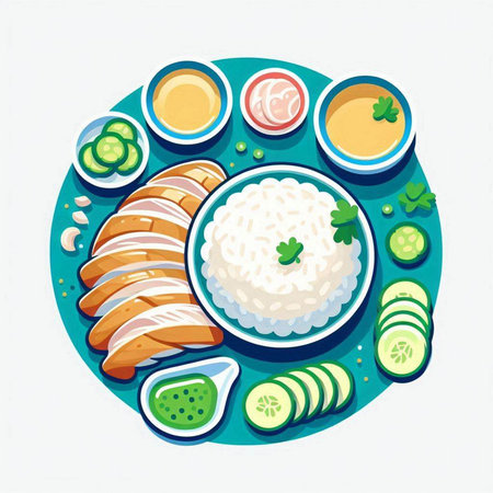 Illustration of a bowl of sushi, rice, cucumber and sauceのイラスト素材