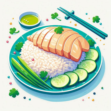Illustration of a sushi roll with rice, cucumber and sauceのイラスト素材