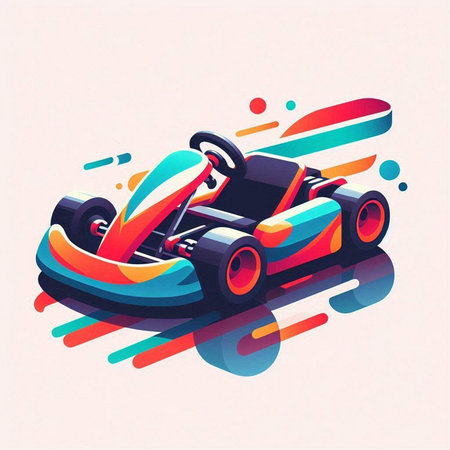 Vector illustration of karting car in retro style. Colorful flat design.のイラスト素材