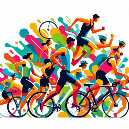 Group of people cycling. Sport and healthy lifestyle. Vector illustration.のイラスト素材
