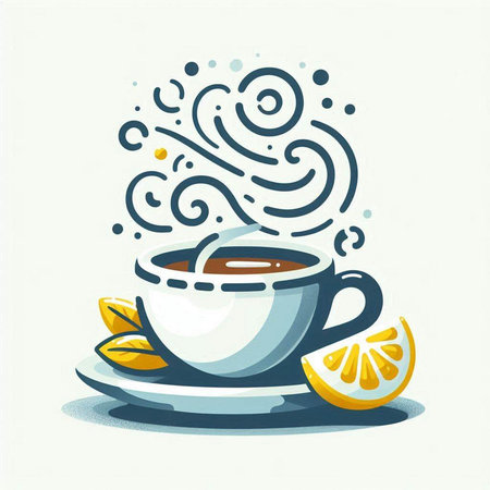 Cup of tea with lemon. Hand drawn illustration. Vector.のイラスト素材