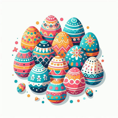 Easter eggs vector illustration. Happy easter greeting card design.のイラスト素材
