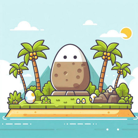Easter egg on the island with palm trees. Vector illustration.のイラスト素材