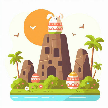 Cute cartoon animal with easter egg. Vector illustration in flat styleのイラスト素材