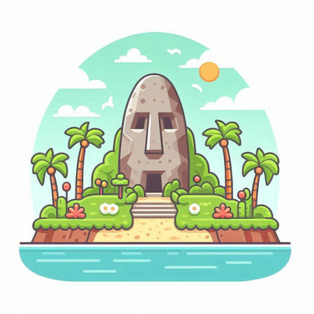 Stone on the island. Vector illustration in cartoon style. Flat design.のイラスト素材